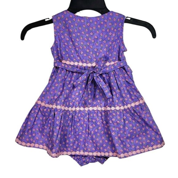 Vintage Purple Calico Floral Rick-Rack Trim Dress and Bloomers Girls Size 24M - Picture 4 of 8
